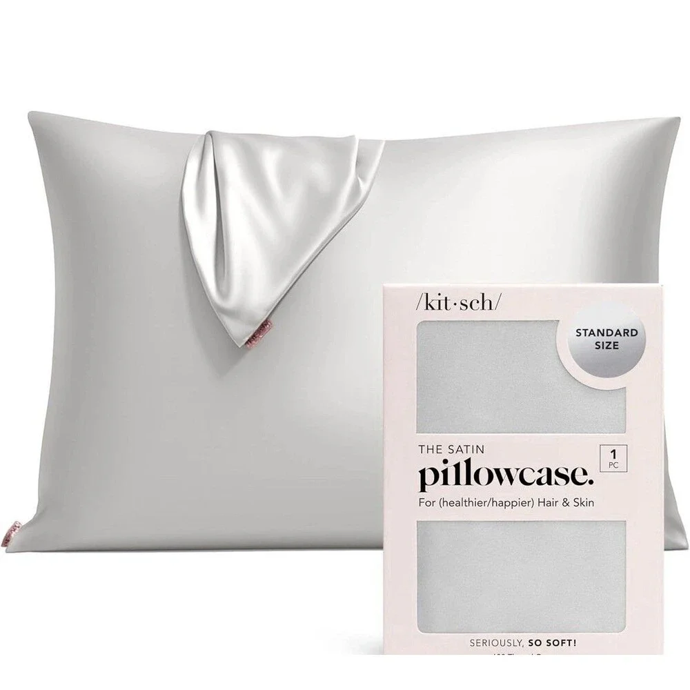 New KITSCH BEAUTY Silver Satin Pillowcase STANDARD Size 26